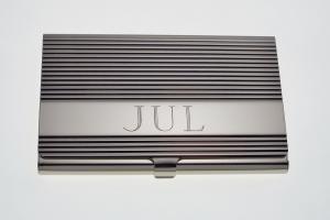 Custom Engraved Personalized Business Card Case with Ribbed Design -Hand Engraved