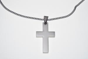 Personalized Custom Engraved Solid Stainless Steel Cross on Stainless Steel Curb Chain - Hand Engraved