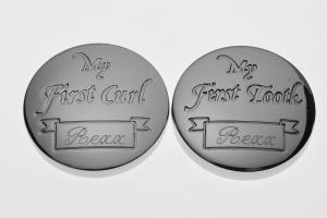 Personalized Baby Round Keepsake Boxes Custom Engraved First Curl and First Tooth - Hand Engraved