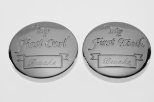Personalized Baby Round Keepsake Boxes Custom Engraved First Curl and First Tooth - Hand Engraved