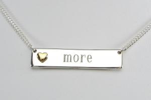 Personalized Heavy Bar Name Necklace Custom Engraved Sterling Silver with Gold Plated Heart Accent  - Hand Engraved