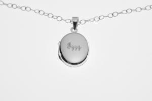 Personalized Oval Locket Custom Engraved Sterling Silver 5/8 Inch on 18 Sterling Silver Cable Chain  - Hand Engraved