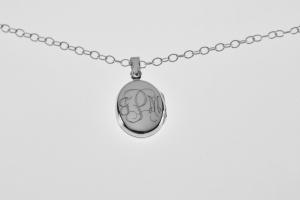 Personalized Oval Locket Custom Engraved Sterling Silver 5/8 Inch on 18 Sterling Silver Cable Chain  - Hand Engraved