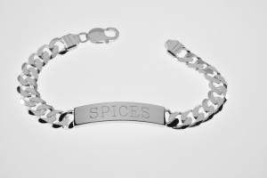 Custom Engraved ID Bracelet Sterling Silver 8 Inch Length Personalized Heavy Curb Link- Hand Engraved