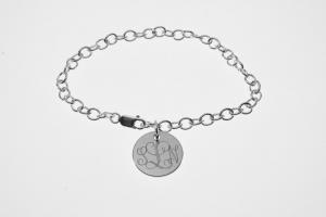 Custom Engraved Monogram or Initial Bracelet Personalized Sterling Silver Petite Round Disc 8 Inch Length - Hand Engraved