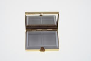 Custom Engraved Personalized Pill Box Small Rectangular Gold Tone With Double Compartment and Mirror  -Hand Engraved