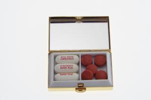 Custom Engraved Personalized Pill Box Small Rectangular Gold Tone With Double Compartment and Mirror  -Hand Engraved