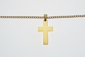 Personalized Custom Engraved Gold Plated Stainless Steel Cross Bead Chain or Curb Style Chain - Hand Engraved