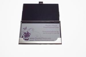 Custom Engraved Personalized High Polish Silver Business Card Holder -Hand Engraved