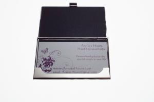 Custom Engraved Personalized High Polish Silver Business Card Holder  -Hand Engraved