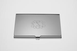 Custom Engraved Personalized High Polish Silver Business Card Holder -Hand Engraved