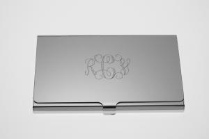 Custom Engraved Personalized High Polish Silver Business Card Holder -Hand Engraved