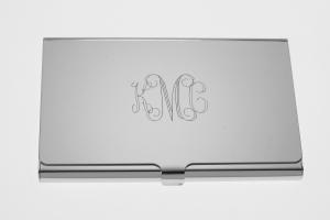 Custom Engraved Personalized High Polish Silver Business Card Holder -Hand Engraved