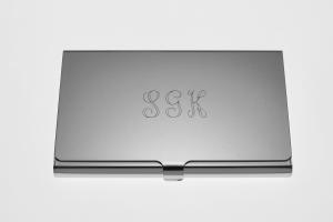 Custom Engraved Personalized High Polish Silver Business Card Holder -Hand Engraved