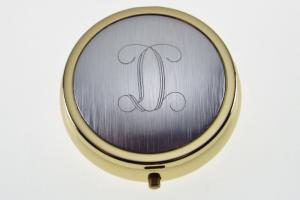 Engraved Personalized Pill Box Two Tone Round Three Compartment  -Hand Engraved