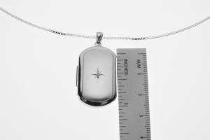 Personalized Sterling Silver Locket Custom Engraved Oblong with Diamond Accent Memory Keeper - Hand Engraved