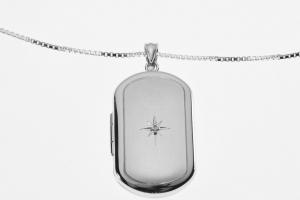Personalized Sterling Silver Locket Custom Engraved Oblong with Diamond Accent Memory Keeper - Hand Engraved