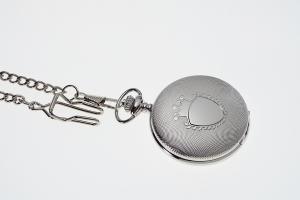 Personalized Pocket Watch Silver Crown Emblem Custom Engraved Quartz Battery Operated - Hand Engraved