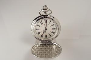 Personalized Pocket Watch Silver Crown Emblem Custom Engraved Quartz Battery Operated - Hand Engraved