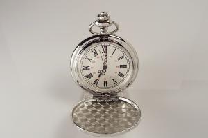 Personalized Pocket Watch Silver Crown Emblem Custom Engraved Quartz Battery Operated  - Hand Engraved