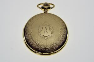 Engraved Pocket Watch Golden Crest Cover Personalized Quartz Battery Operated - Hand Engraved