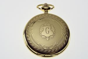 Engraved Pocket Watch Golden Crest Cover Personalized Quartz Battery Operated - Hand Engraved