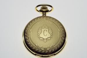 Engraved Pocket Watch Golden Crest Cover Personalized Quartz Battery Operated  - Hand Engraved