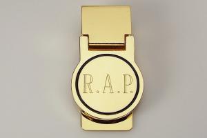 Custom Engraved Goldtone Money Clip Personalized Monogram Round Hinged -Hand Engraved