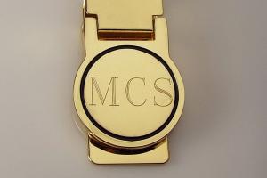 Custom Engraved Goldtone Money Clip Personalized Monogram Round Hinged  -Hand Engraved