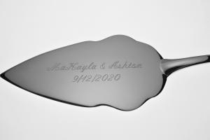 Wedding Cake Server Set Custom Engraved Personalized Serving Set - Hand Engraved