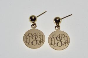 Monogram Earrings Engraved 14K Gold Filled Post Earrings Petite 1/2 Inch Discs - Hand Engraved