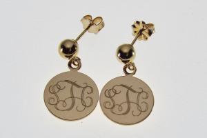 Monogram Earrings Engraved 14K Gold Filled Post Earrings Petite 1/2 Inch Discs - Hand Engraved