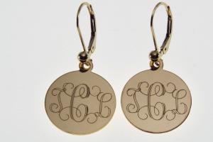 Monogram Earrings Personalized Gold Filled 3/4 Inch 18 mm Round Disc Choose Lever Back or Wires - Custom Engraved