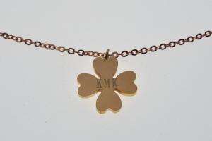 Personalized Four Leaf Clover Necklace Rose Gold Over Stainless Steel Custom Engraved  - Hand Engraved