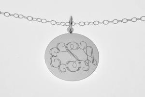 Monogram Jewelry Personalized Custom Engraved Sterling Silver 1 Inch Round Monogram Necklace - Hand Engraved