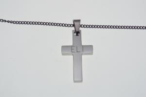 Personalized Custom Engraved Solid Stainless Steel Cross on Stainless Steel Curb Chain - Hand Engraved