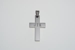 Personalized Custom Engraved Solid Stainless Steel Cross on Stainless Steel Curb Chain - Hand Engraved