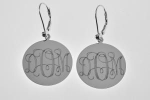 Engraved Monogram Earrings Personalized Sterling Silver One Inch Round Lever Back - Hand Engraved