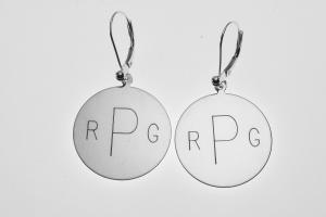 Engraved Monogram Earrings Personalized Sterling Silver One Inch Round Lever Back - Hand Engraved