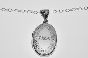 Personalized Locket Sterling Silver Custom Engraved Oval Locket 1 Inch with Border - Hand Engraved