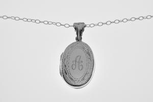 Personalized Locket Sterling Silver Custom Engraved Oval Locket 1 Inch with Border - Hand Engraved