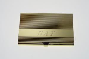 Custom Engraved Personalized Golden Business Card Case with Ribbed Design  -Hand Engraved