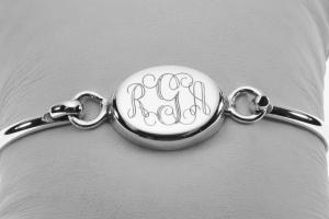 Monogram Bracelet Personalized Custom Engraved Sterling Silver Oval Monogram Bangle - Hand Engraved