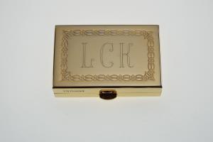 Custom Engraved Personalized Pill Box Small Rectangular Gold Tone With Double Compartment and Mirror -Hand Engraved