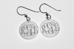 Engraved Monogram Earrings Personalized Sterling Silver 11/16 Inch Disc Choose Lever Back or Wires - Hand Engraved