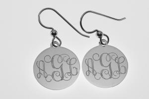 Engraved Monogram Earrings Personalized Sterling Silver 11/16 Inch Disc Choose Lever Back or Wires - Hand Engraved