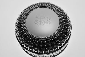 Personalized Large Round Antique Beaded Design Jewelry Box Silver Plated Custom Engraved - Hand Engraved