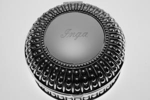 Personalized Large Round Antique Beaded Design Jewelry Box Silver Plated Custom Engraved - Hand Engraved