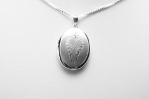 Personalized Sterling Silver Locket Custom Engraved Oval Angel Wings with Diamond Accent Memory Keeper - Hand Engraved