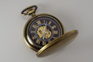 Pocket Watch Custom Engraved Personalized Bronze Color Mechanical Wind Up Skeleton Dial Vintage Look - Hand Engraved